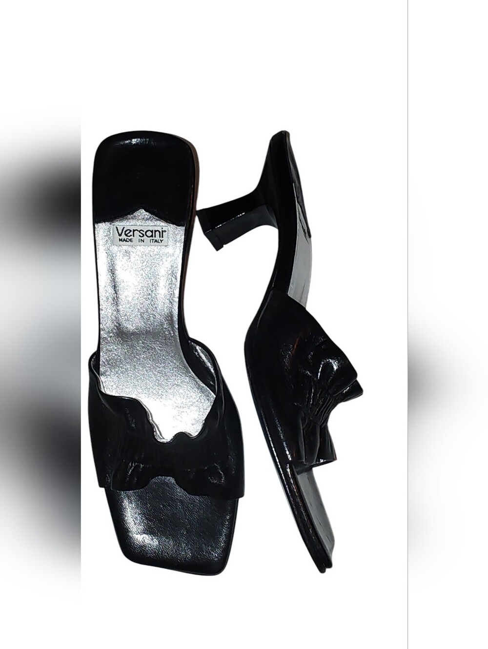 Versani Black Patent Ruched Slide Kitten Heels Made In Italy Size 5.5B